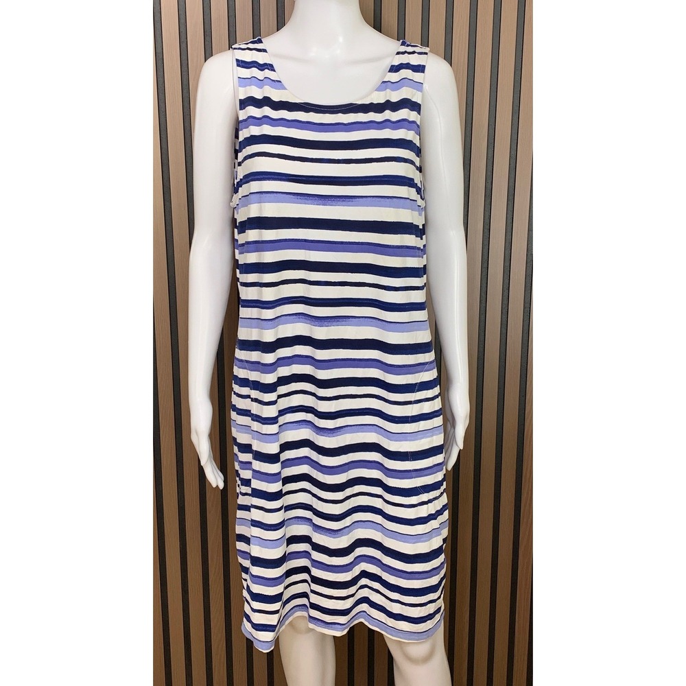 Tommy Bahama Women's XL Blue White Striped Sleeveless Shift Dress Classic